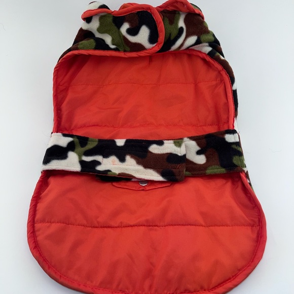 Orange Puffer Dog Vest Reversible Camo Fleece - Picture 3 of 4
